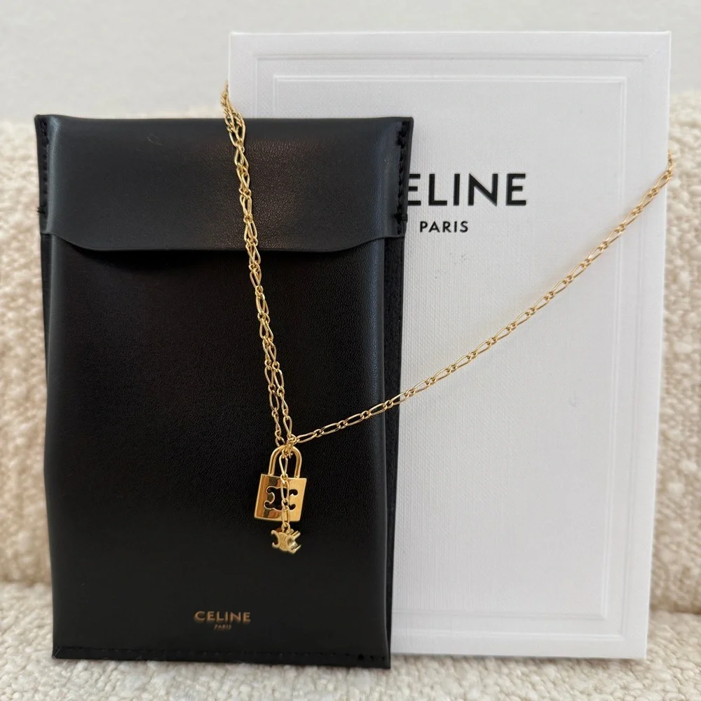 Celine Large TRIOMPHE Lock Necklace | Brass with gold finish - Picture 1 of 11